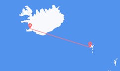航班从冰岛雷克雅维克市到索尔瓦古尔市，法罗群岛塞尔