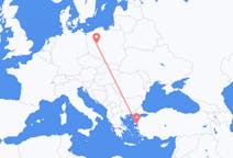 Flyg från Mytilene, Grekland till Poznań, Polen