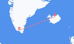 Vluchten van Narsaq, Groenland naar Akureyri, IJsland