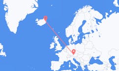 Flyreiser fra byen Salzburg, Østerrike til byen Egilsstaðir, Island