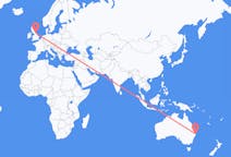 Flyreiser fra Coffs Harbour, Australia til Durham, England