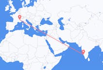 Flyreiser fra Mangalore, India til Grenoble, Frankrike