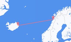 Vols de la ville de Bodø, Norvège vers la ville d'Egilsstaðir, Islande