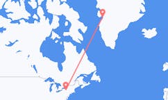 米国のイサカから、グリーンランドのイルリサットまでのフライト