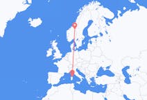 Flights from Røros, Norway to Olbia, Italy
