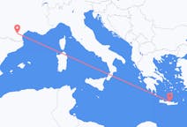 Flyrejser fra Carcassonne, Frankrig til Iraklio, Grækenland