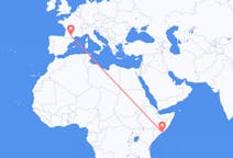 Flyg från Mogadishu, Somalia till Toulouse, Frankrike
