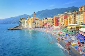 Photo of beautiful landscape of panoramic aerial view port of Genoa in a summer day, Italy.