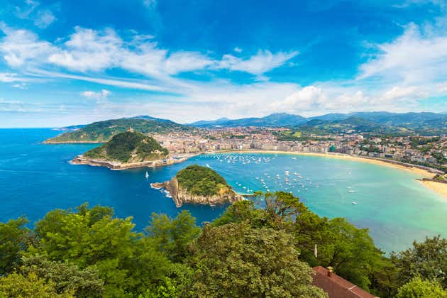 Photo of panoramic aerial view of San Sebastian (Donostia) in a beautiful summer day, Spain.