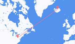 Vols de la ville de Morgantown, les États-Unis vers la ville d'Akureyri, Islande