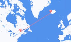 Fly fra byen Québec til byen Reykjavik