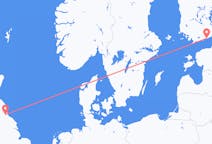 Fly fra Helsinki til Durham, England