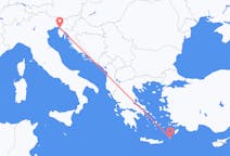 Vluchten van Karpathos, Griekenland naar Triëst, Italië