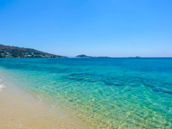 Photo of beautiful Plaka beach in Naxos Island, Cyclades, Greece.