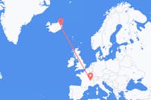 フランスのリヨンから、アイスランドのエギルスタジルまでのフライト