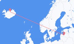 Flyg från staden Riga, Lettland till staden Akureyri, Island