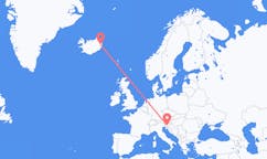 航班从斯洛文尼亚卢布尔雅那市到埃伊尔斯塔济市，冰岛塞尔