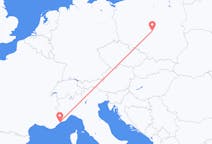 Voos de Łódź, Polônia para Nice, França