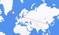 航班从中国石家庄市市到雷克雅维克市，冰岛塞尔