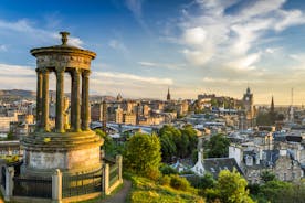 Photo of beautiful view of the old town city of Edinburgh from Calton Hill, United Kingdom.