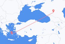 Vluchten van Mineralnye Vody, Rusland naar Paros, Griekenland