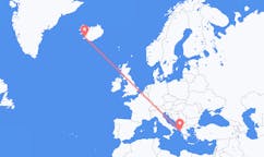 Fly fra byen Reykjavik, Island til byen Korfu, Grækenland
