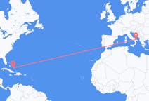 Flyreiser fra Deadman's Cay, Bahamas til Bari, Italia