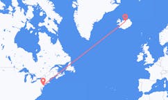 航班从美国特伦顿 (安大略省)市到阿克雷里市，冰岛塞尔
