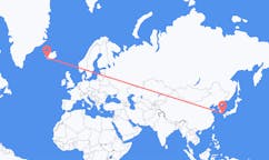 Fly fra byen Tsushima, Japan til byen Reykjavik, Island