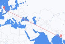 Flyg från Rangoon, Myanmar (Burma) till Durham, England