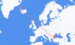 航班从土耳其伊斯坦堡市到伊萨菲厄泽市，冰岛塞尔
