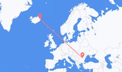 航班从罗马尼亚布加勒斯特市到埃伊尔斯塔济市，冰岛塞尔