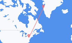 미국 해리스버그에서 출발해 그린란드 시시미우트에게(으)로 가는 항공편