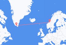 出发地 挪威特隆赫姆目的地 格陵兰纳萨克的航班