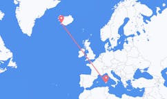 Fly fra byen Cagliari, Italien til byen Reykjavik, Island