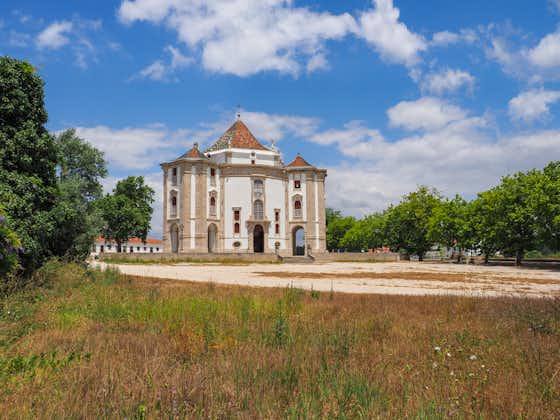The Sanctuary or Santuário do Senhor Jesus da Pedra. Beautiful Catholic church in the blue sky background. Exemplary religious architecture, Baroque style temple in district of Leiria, in Portugal.