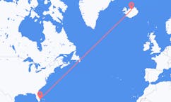航班从美国西棕榈滩市到阿克雷里市，冰岛塞尔