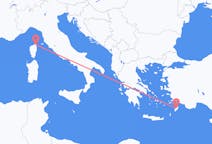 Vluchten van Rhodos, Griekenland naar Bastia, Vercelli, Frankrijk