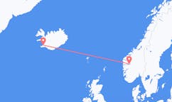 航班从挪威松达尔市到雷克雅维克市，冰岛塞尔