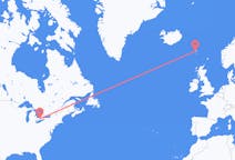 캐나다 런던에서 출발해 페로 제도 쇠보구르(Sørvágur)에게(으)로 가는 항공편