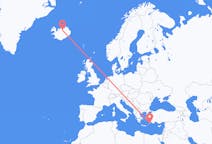 Flyg från Akureyri till Rhodes, England