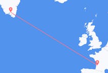 Flyg från Bordeaux, Frankrike till Narsarsuaq, Grönland