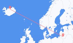 Flyreiser fra byen Kaunas, Litauen til byen Akureyri, Island