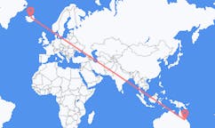航班从澳大利亚莫兰巴市到阿克雷里市，冰岛塞尔