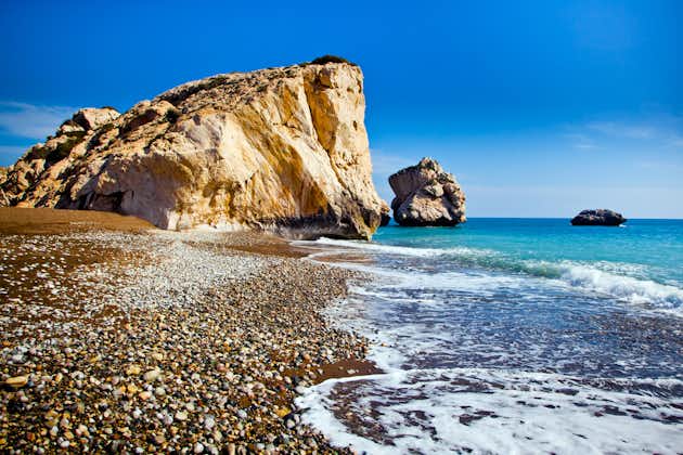 Photo of Aphrodite's legendary beautiful beach in Paphos, Cyprus.