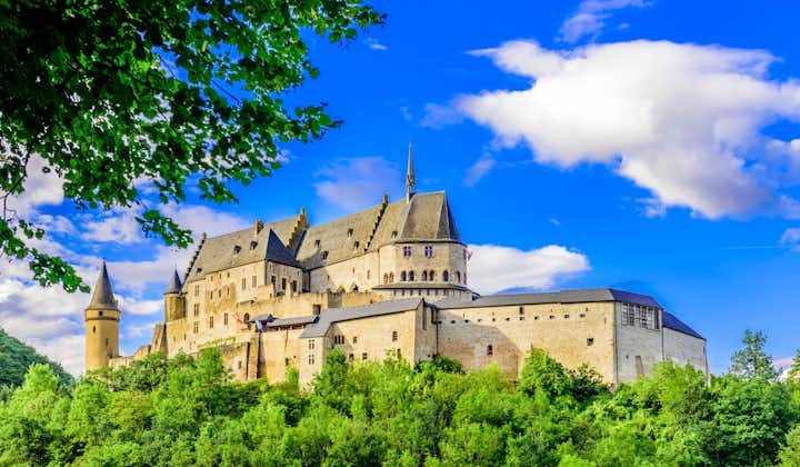 Photo of Vianden castle and Vianden city, Luxembourg.