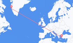 Flyrejser fra Maniitsoq, Grønland til Samos, Grækenland