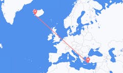 航班从冰岛雷克雅维克市到罗得岛市，希腊塞尔