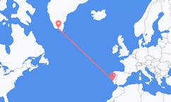 Vluchten van Narsaq, Groenland naar Lissabon, Portugal