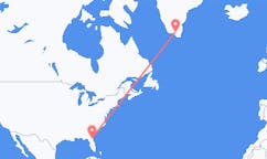 Loty z Jacksonville, Stany Zjednoczone do Narsarsuaqa, Grenlandia